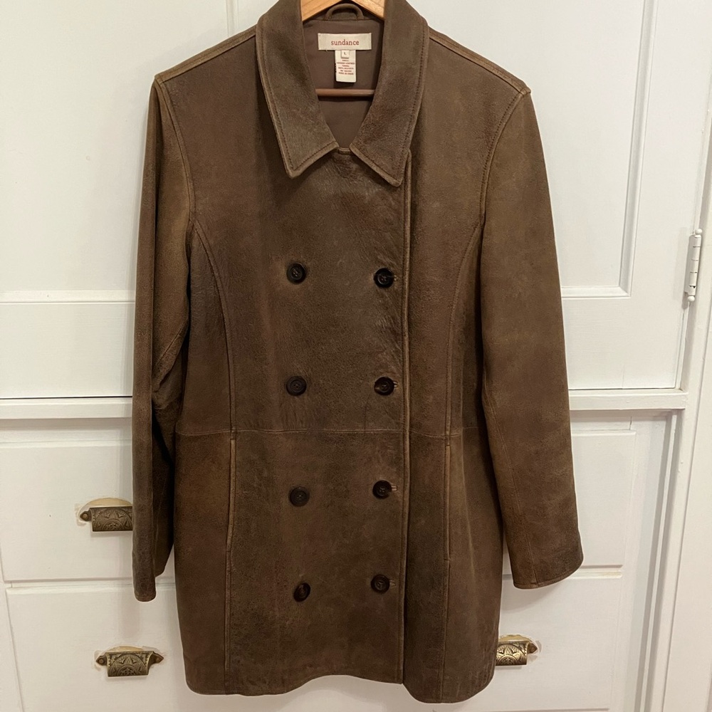 Sundance Brown Leather Peacoat